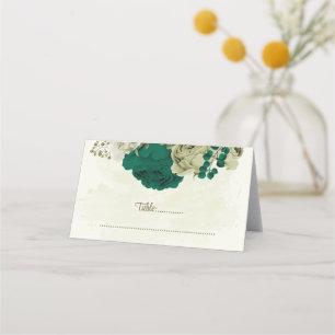 smaragdgrüne beige Blume botanische Hochzeit Platzkarte