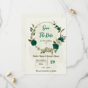 smaragdgrüne beige Blume botanische Hochzeit Save The Date