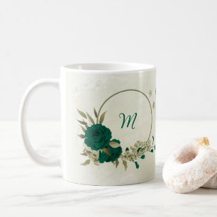smaragdgrüne beige Blume Kaffeetasse