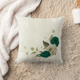 smaragdgrüne beige Blume Kissen