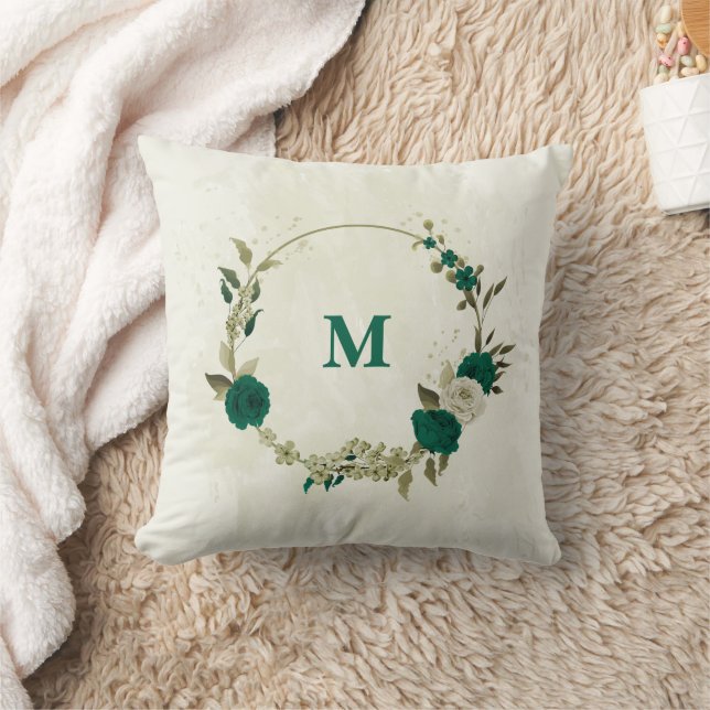smaragdgrüne beige Blume Kissen (Decke)