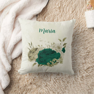 smaragdgrüne beige Blume Kissen