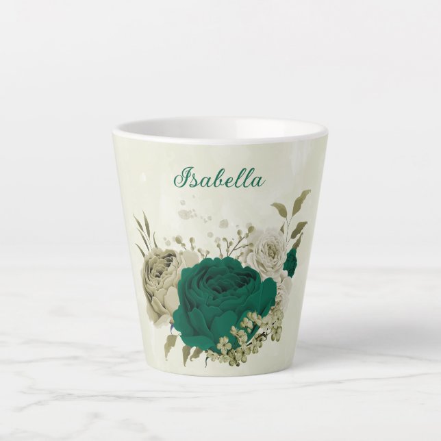 smaragdgrüne beige Blume Milchtasse (Vorderseite)