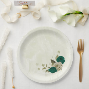 smaragdgrüne beige Blumen Hochzeit Pappteller