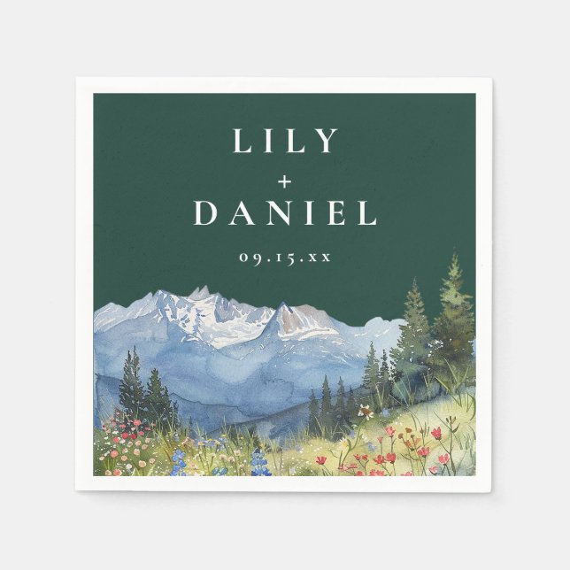 Smaragdgrüne Bergwildblumen Hochzeit Serviette (Vorderseite)