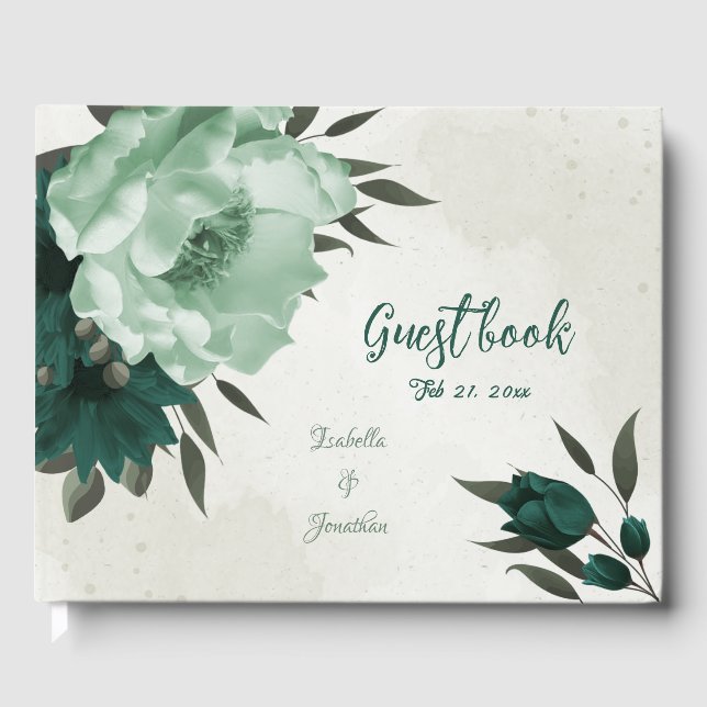 smaragdgrüne Blume botanische Hochzeit Gästebuch (Vorderseite)