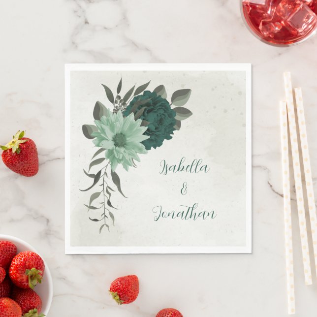 smaragdgrüne Blume botanische Hochzeit Serviette (Beispiel)