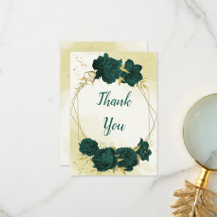 Smaragdgrüne Blume Gold Blätter Hochzeit Dankeskarte