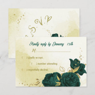 Smaragdgrüne Blume Gold-Blätter RSVP Karte