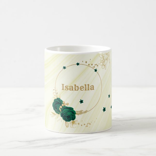 smaragdgrüne Blume goldene Blätter Marmor Kaffeetasse (Mittel)