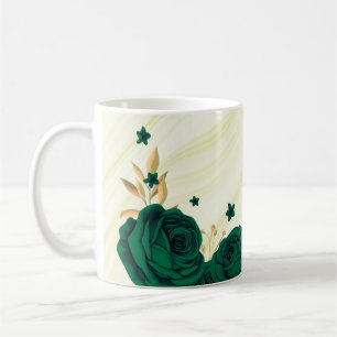 smaragdgrüne Blume goldene Blätter Marmor Kaffeetasse