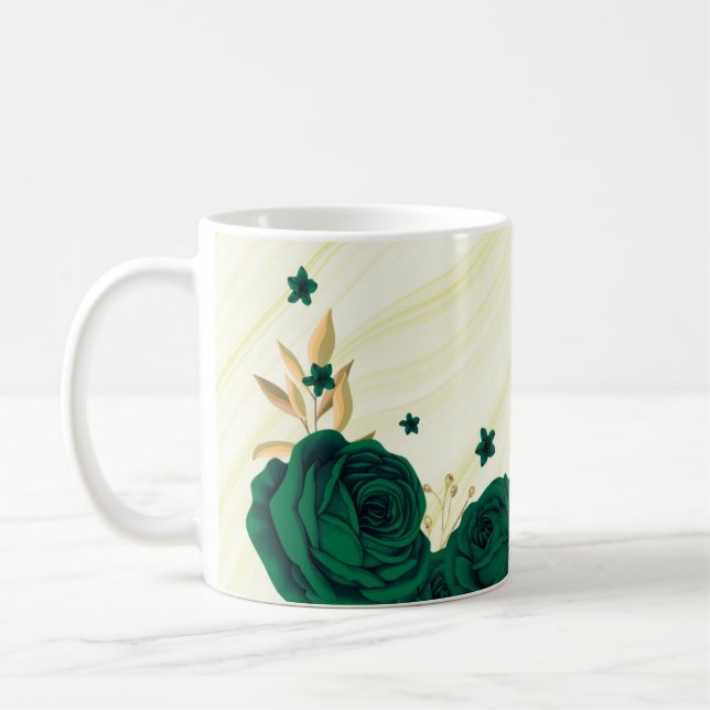 smaragdgrüne Blume goldene Blätter Marmor Kaffeetasse (Links)
