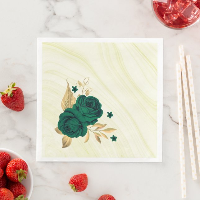 smaragdgrüne Blume goldene Blätter Marmor Serviette (Beispiel)