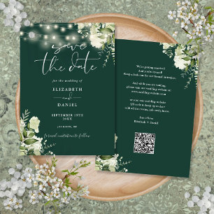Smaragdgrüne Blumen-Girlanden-Lichter QR-Code Hoch Save The Date