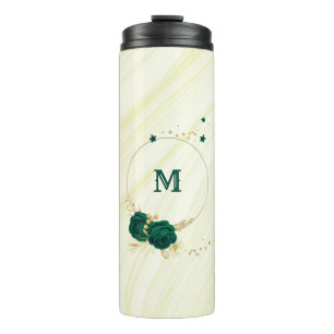 smaragdgrüne Blumen goldene Blätter Marmor Thermosbecher