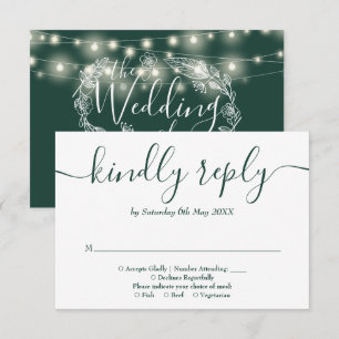 Smaragdgrüne Blumen-Lichterketten-Hochzeit RSVP Karte
