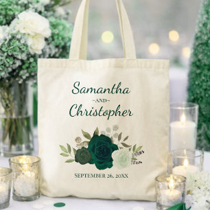Smaragdgrüne Boho-Rosen Paarnamen Hochzeit Tragetasche