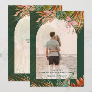 Smaragdgrüne Boho-Tropen-Pampasgras-Hochzeit Dankeskarte