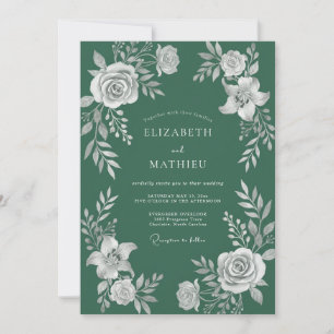 Smaragdgrüne Botanische Blütenhochzeit Einladung