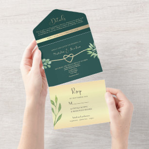 Smaragdgrüne Botanische Hochzeit All In One Einladung