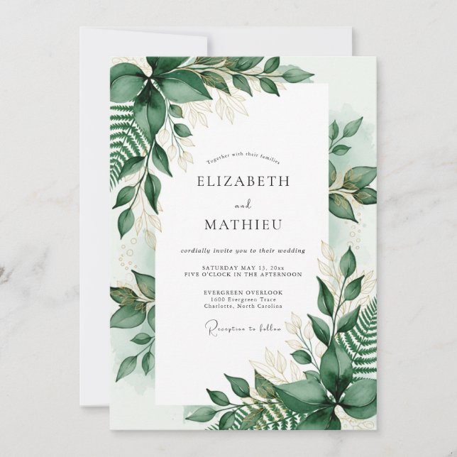 Smaragdgrüne Botanische Hochzeit Einladung (Vorderseite)
