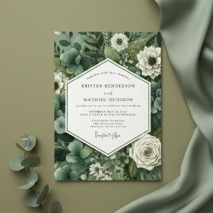 Smaragdgrüne botanische romantische Hochzeit Einladung