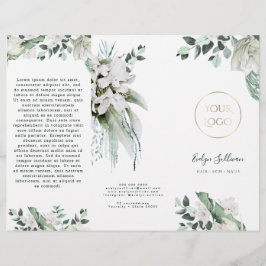 smaragdgrüne Broschüre mit weißen Blume