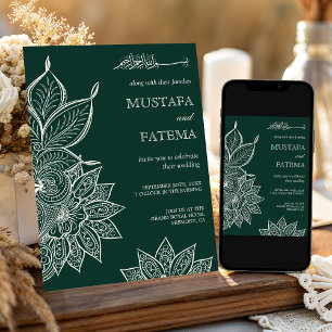 Smaragdgrüne Creme Mehndi Henna Muslimische Hochze Einladung