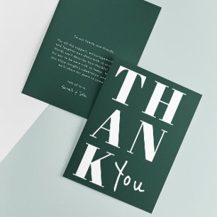 Smaragdgrüne einfache minimalistische kühne Hochze Dankeskarte