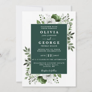 Smaragdgrüne Elegante Florale Hochzeit Alles In Ei Einladung
