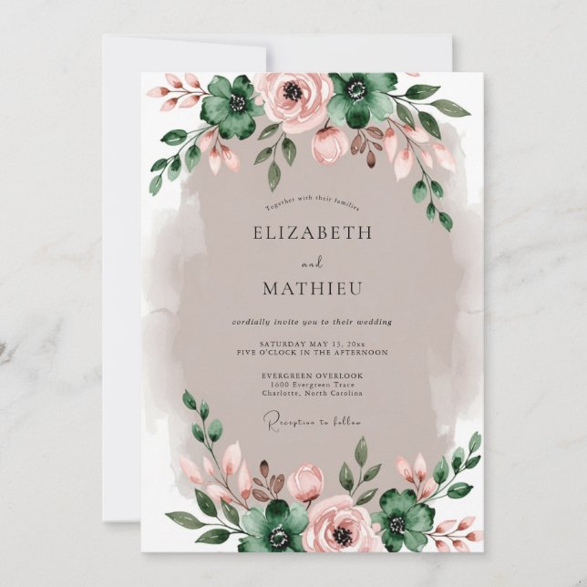 Smaragdgrüne elegante rustikale Hochzeit Einladung (Vorderseite)