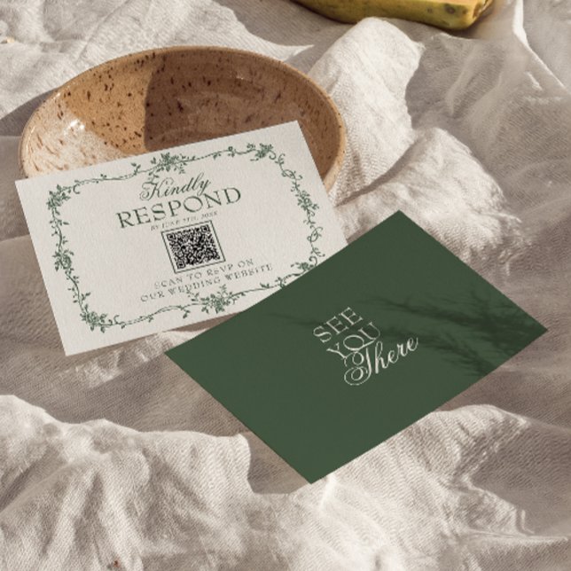 Smaragdgrüne florale Boho-QR-Code-Hochzeits-RSVP RSVP Karte (Von Creator hochgeladen)