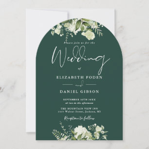 Smaragdgrüne florale Grünpflanzen QR-Code Hochzeit Einladung