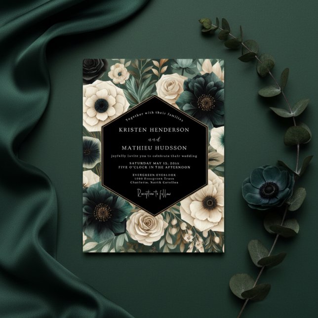 Smaragdgrüne Florale Hochzeit Einladung (Von Creator hochgeladen)