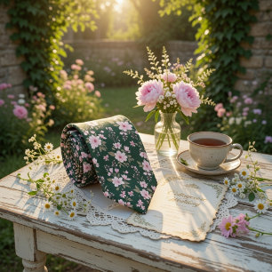 Smaragdgrüne Florale Pinke Blüte Krawatte