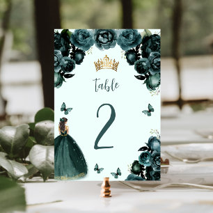 Smaragdgrüne Florale Prinzessin Quinceañera Tischnummer