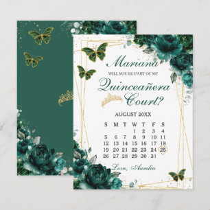 Smaragdgrüne Florale Quinceanera-Hofantrag-Vorlage RSVP Karte