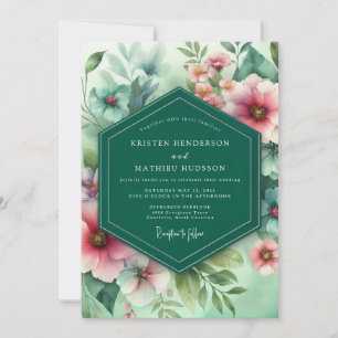 Smaragdgrüne Florale Whimsy-Hochzeit Einladung