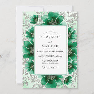 Smaragdgrüne Frostige Botanische Hochzeit Einladung