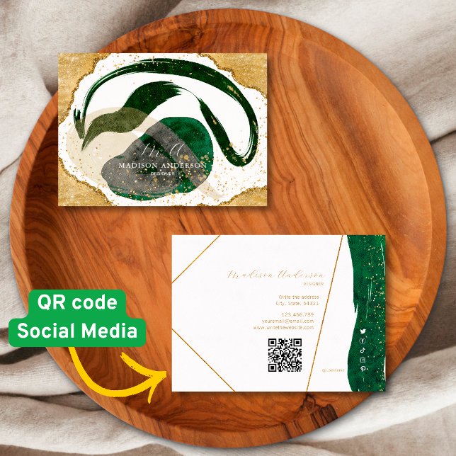 Smaragdgrüne Glitter-Website QR-Code Geschäft Visitenkarte (Von Creator hochgeladen)