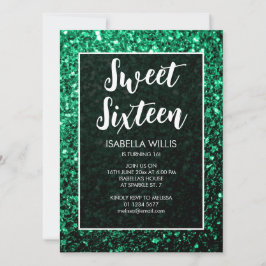 Smaragdgrüne Glitzern Sweet 16 elegante Schrift Einladung