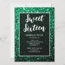 Smaragdgrüne Glitzern Sweet 16 elegante Schrift