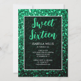 Smaragdgrüne Glitzern Sweet 16 elegante Schrift Einladung