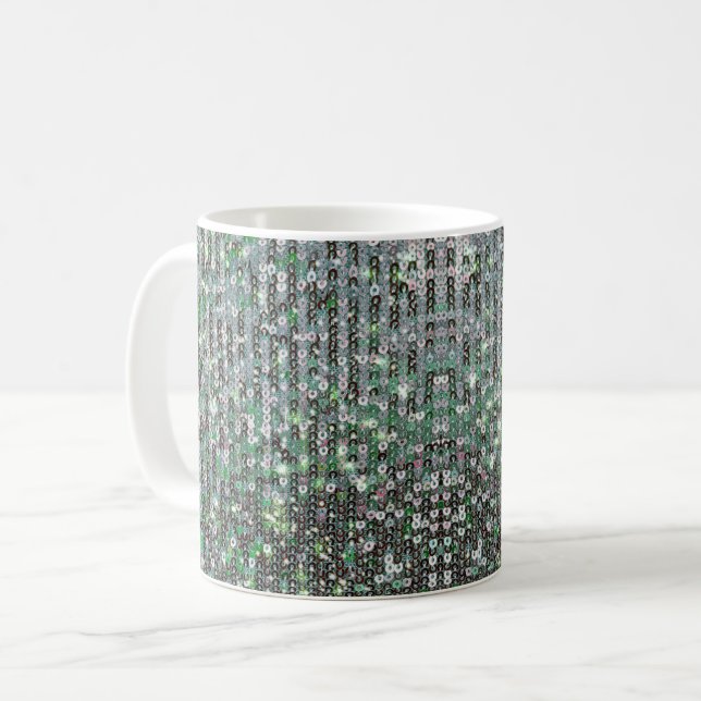 Smaragdgrüne glitzernde Glitzer-Sequenzen Kaffeetasse (Vorderseite Links)