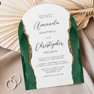 Smaragdgrüne Gold-Achat-Script-Bogen-Hochzeit Einladung