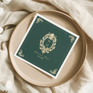 Smaragdgrüne Gold Barock Monogramm Hochzeit Serviette
