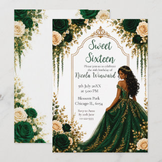 Smaragdgrüne Gold-Blumen-Sweet-Sixteen-Party Einladung
