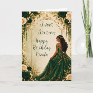 Smaragdgrüne Gold-Blumen-Sweet-Sixteen-Party Karte