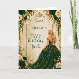 Smaragdgrüne Gold-Blumen-Sweet-Sixteen-Party Karte