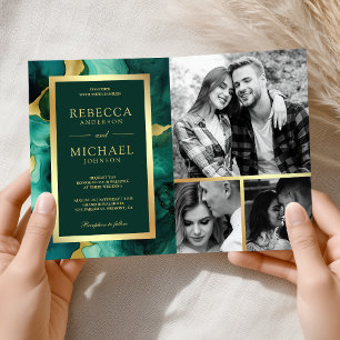 Smaragdgrüne Gold Fluid Tinte QR Code Hochzeit Einladung